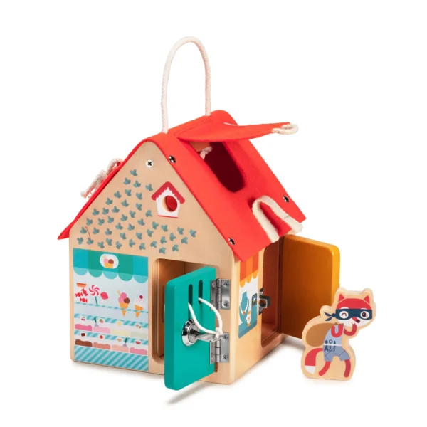 Didaktička kućica s bravicama i šarenim vratima
