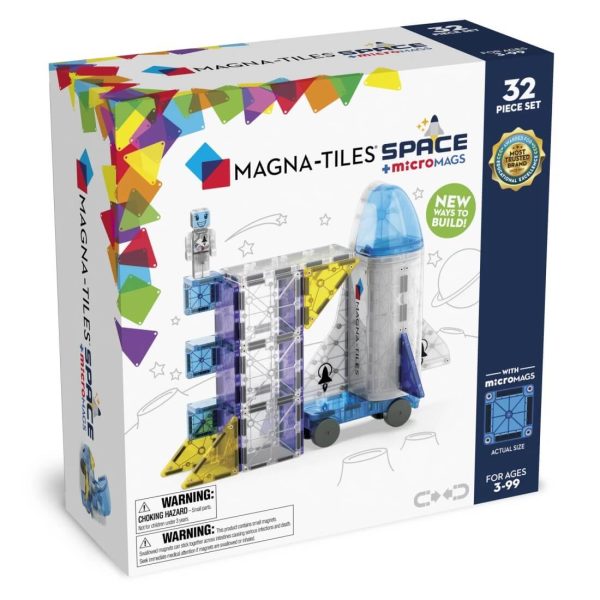 utija Magna-Tiles Space seta s ilustracijom mogućih modela koje djeca mogu složiti.