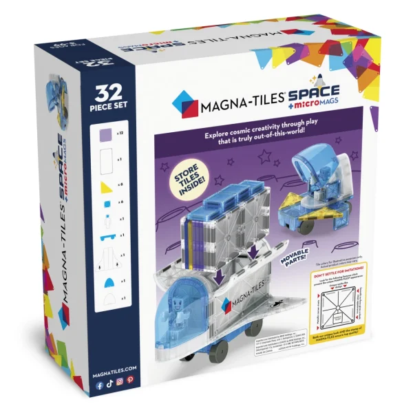 Pakiranje Magna-Tiles Space seta sa shuttleom i astronautom na slici.